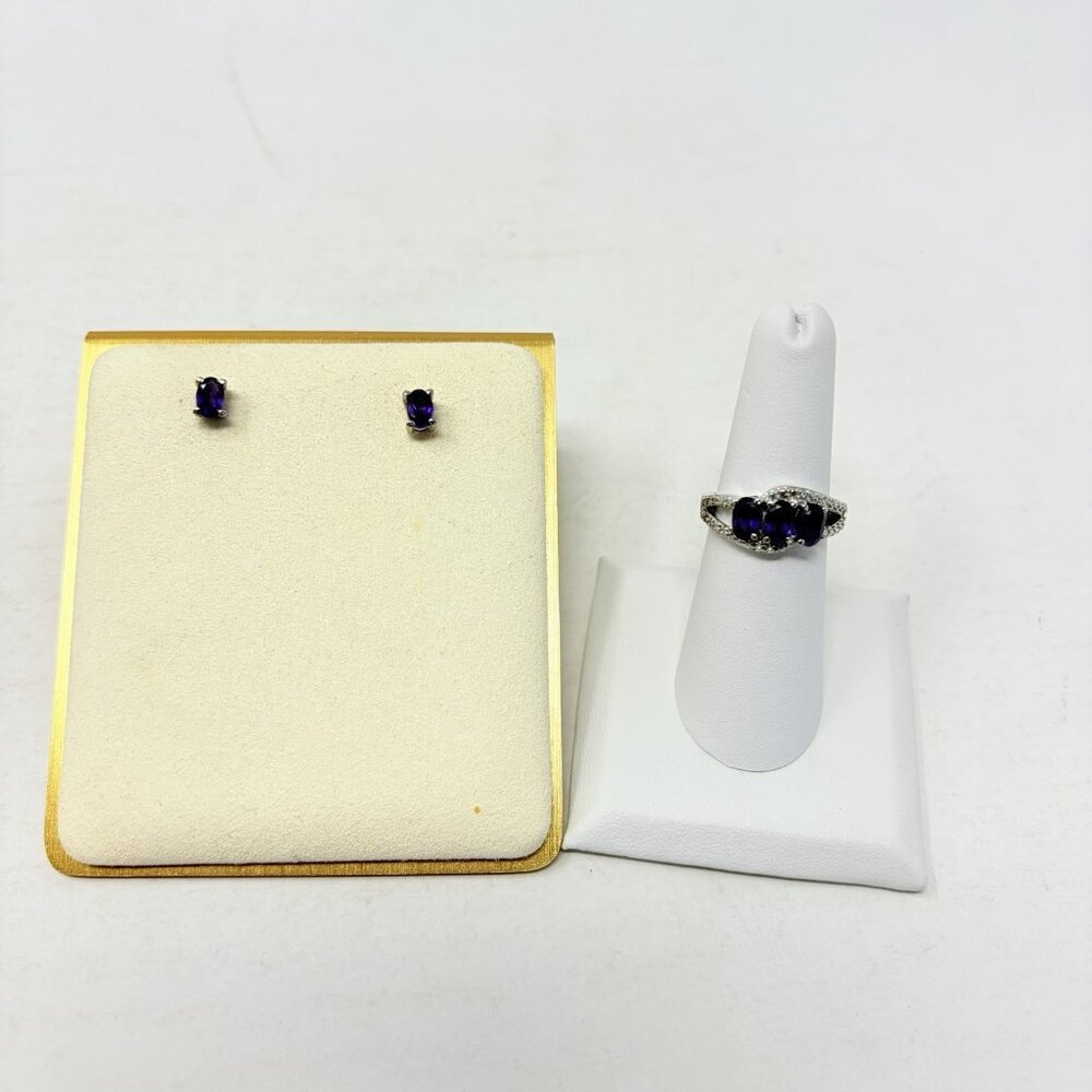 Shop LC Amethyst Stainless Steel Earrings and Ring Set Size 6 TGW 2.15 cts. 5385